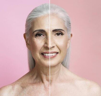 Mujer con fotoenvejecimiento y manchas
